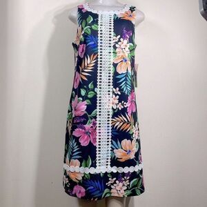 (E1) Eliza‎ J dress by NWT Sleeveless, lined, navy, multi-color, sizes 6,8,10